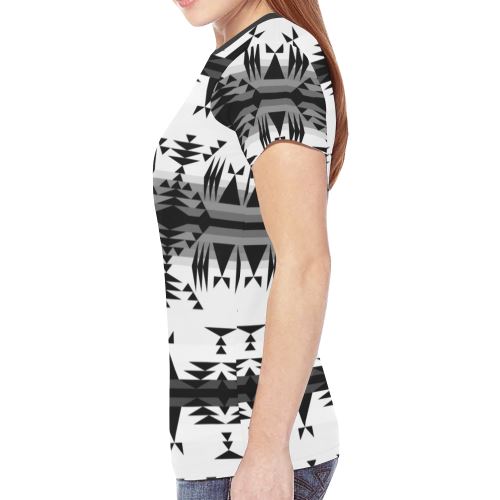 Between the Mountains White and Black New All Over Print T-shirt for Women (Model T45) New All Over Print T-shirt for Women (T45) e-joyer