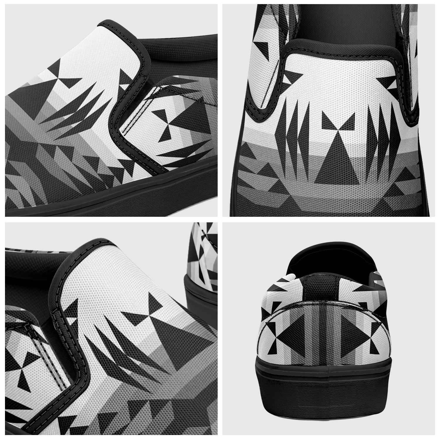 Between the Mountains White and Black Otoyimm Canvas Slip On Shoes 49 Dzine