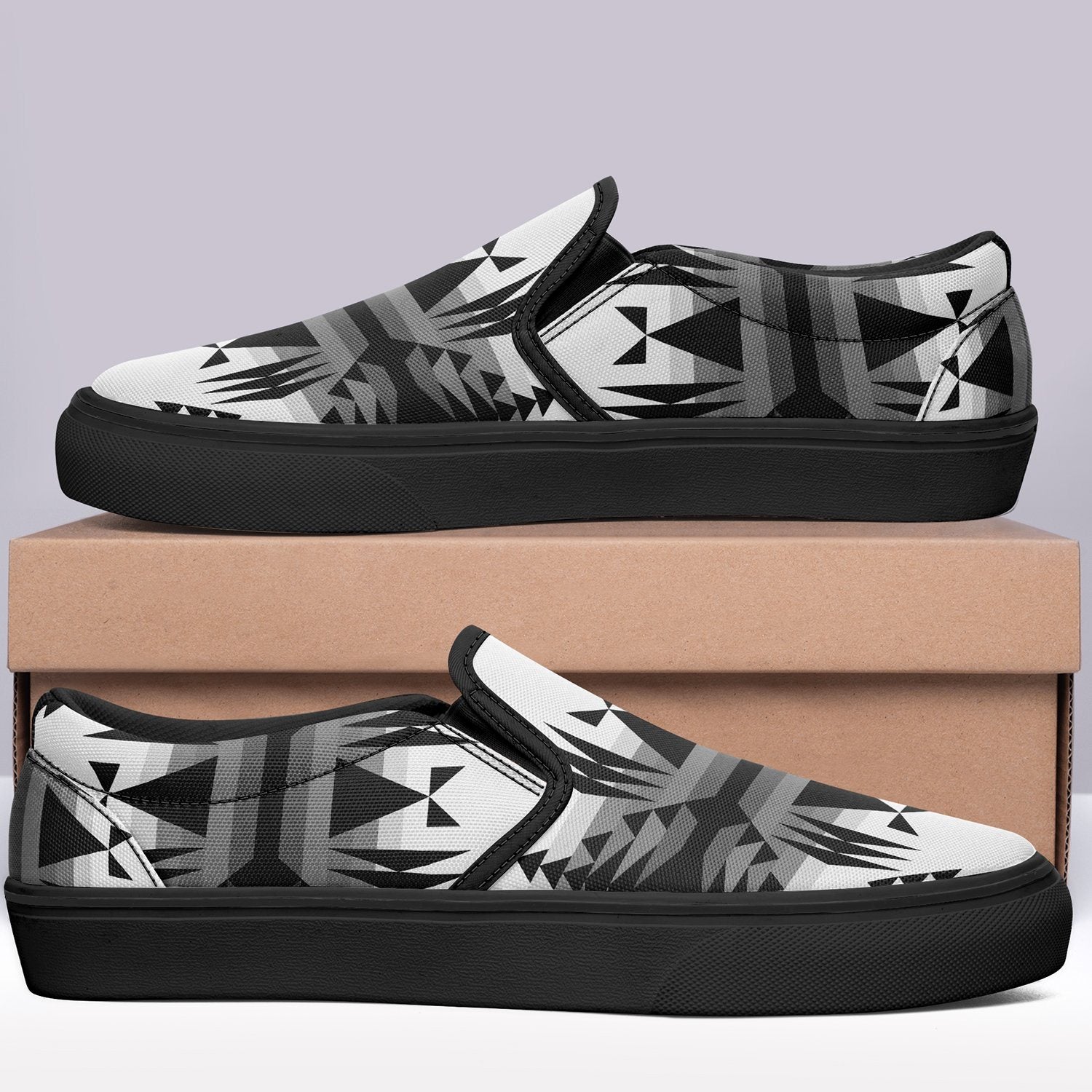 Between the Mountains White and Black Otoyimm Canvas Slip On Shoes 49 Dzine
