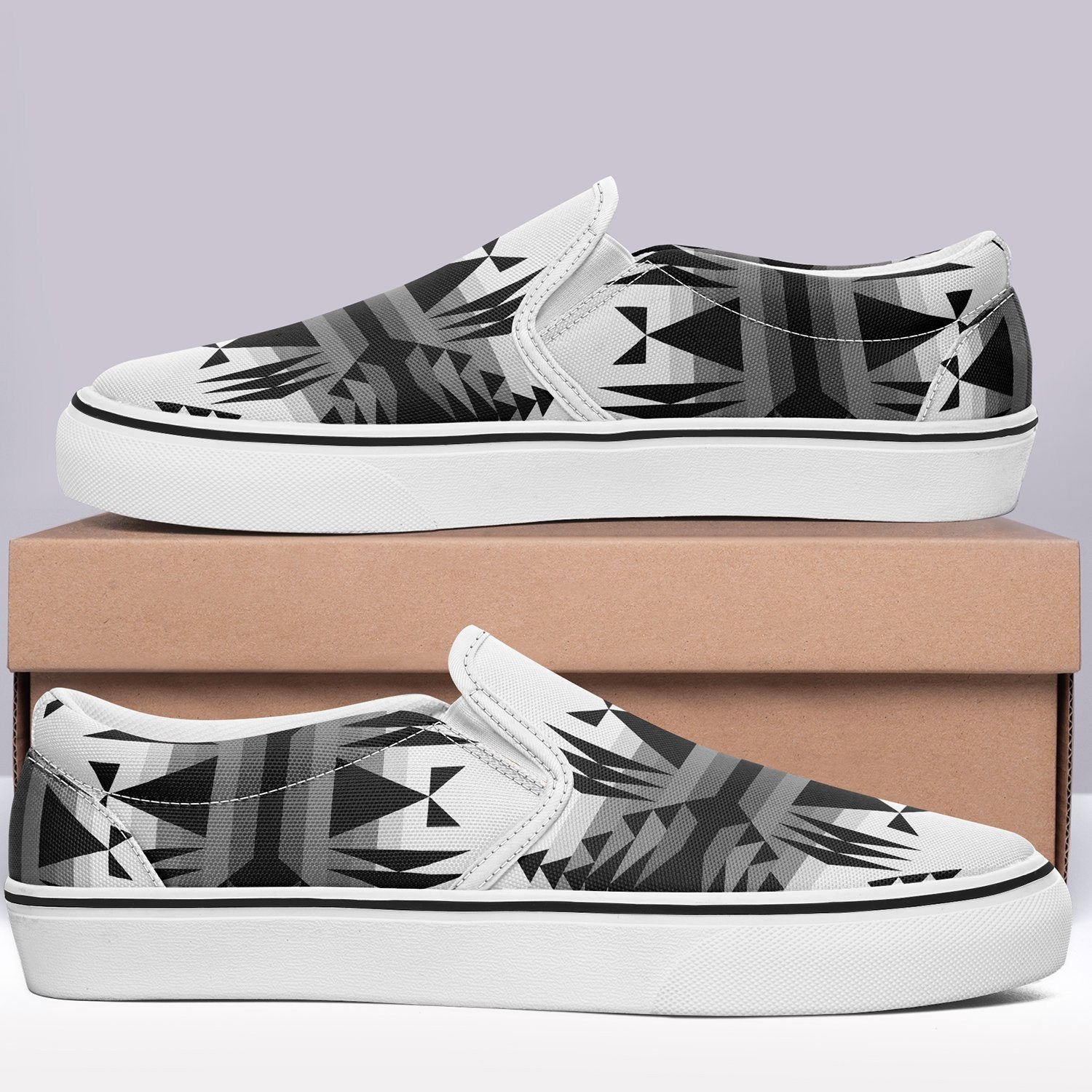 Between the Mountains White and Black Otoyimm Canvas Slip On Shoes 49 Dzine