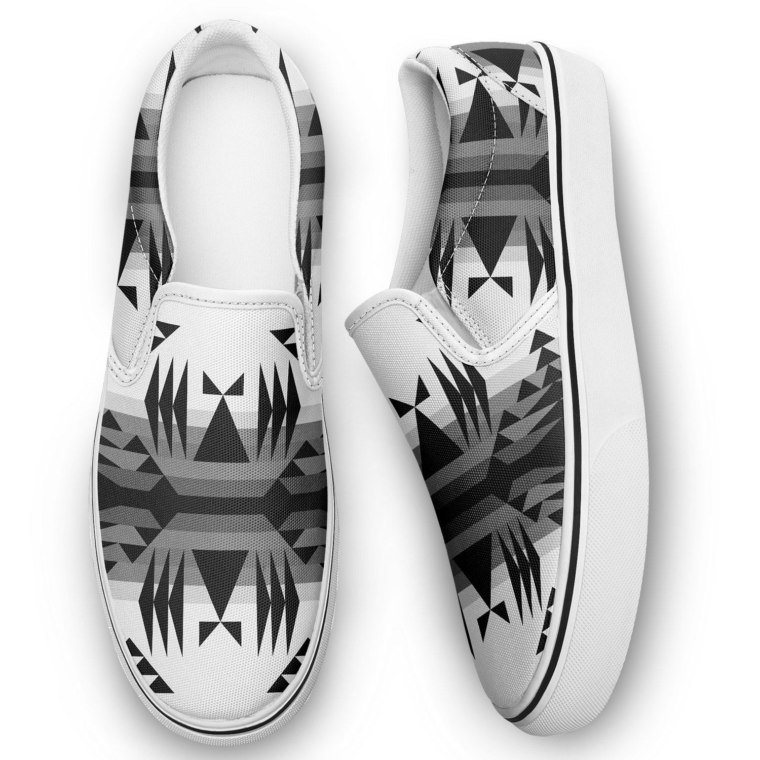 Between the Mountains White and Black Otoyimm Canvas Slip On Shoes 49 Dzine