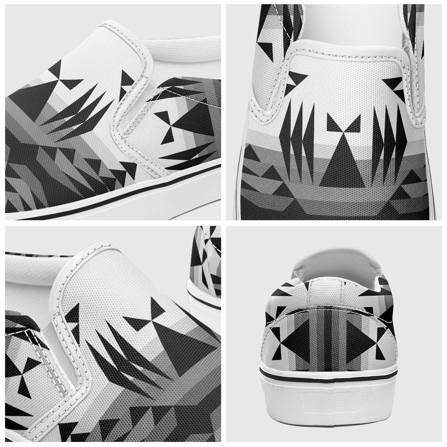 Between the Mountains White and Black Otoyimm Canvas Slip On Shoes 49 Dzine