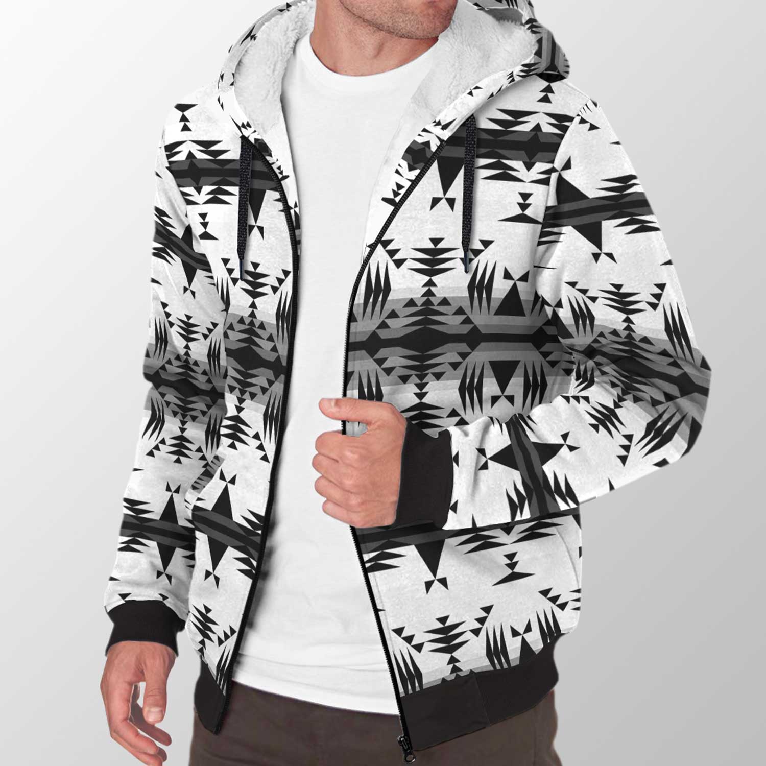 Between the Mountains White and Black Sherpa Hoodie 49 Dzine