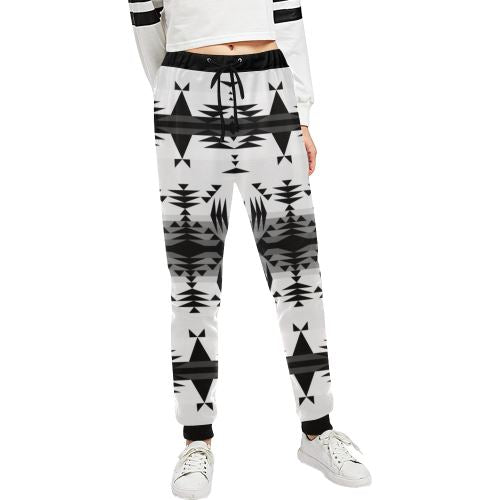 Between the Mountains White and Black Women's All Over Print Sweatpants (Model L11) Women's All Over Print Sweatpants (L11) e-joyer