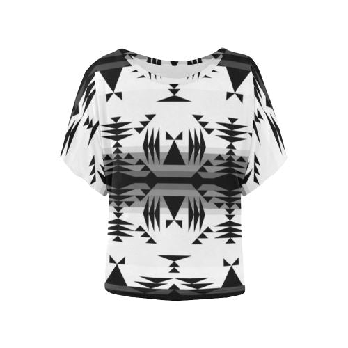 Between the Mountains White and Black Women's Batwing-Sleeved Blouse T shirt (Model T44) Women's Batwing-Sleeved Blouse T shirt (T44) e-joyer