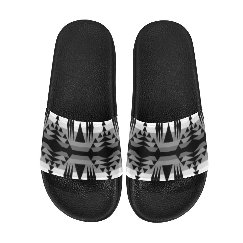 Between the Mountains White and Black Women's Slide Sandals (Model 057) Women's Slide Sandals (057) e-joyer
