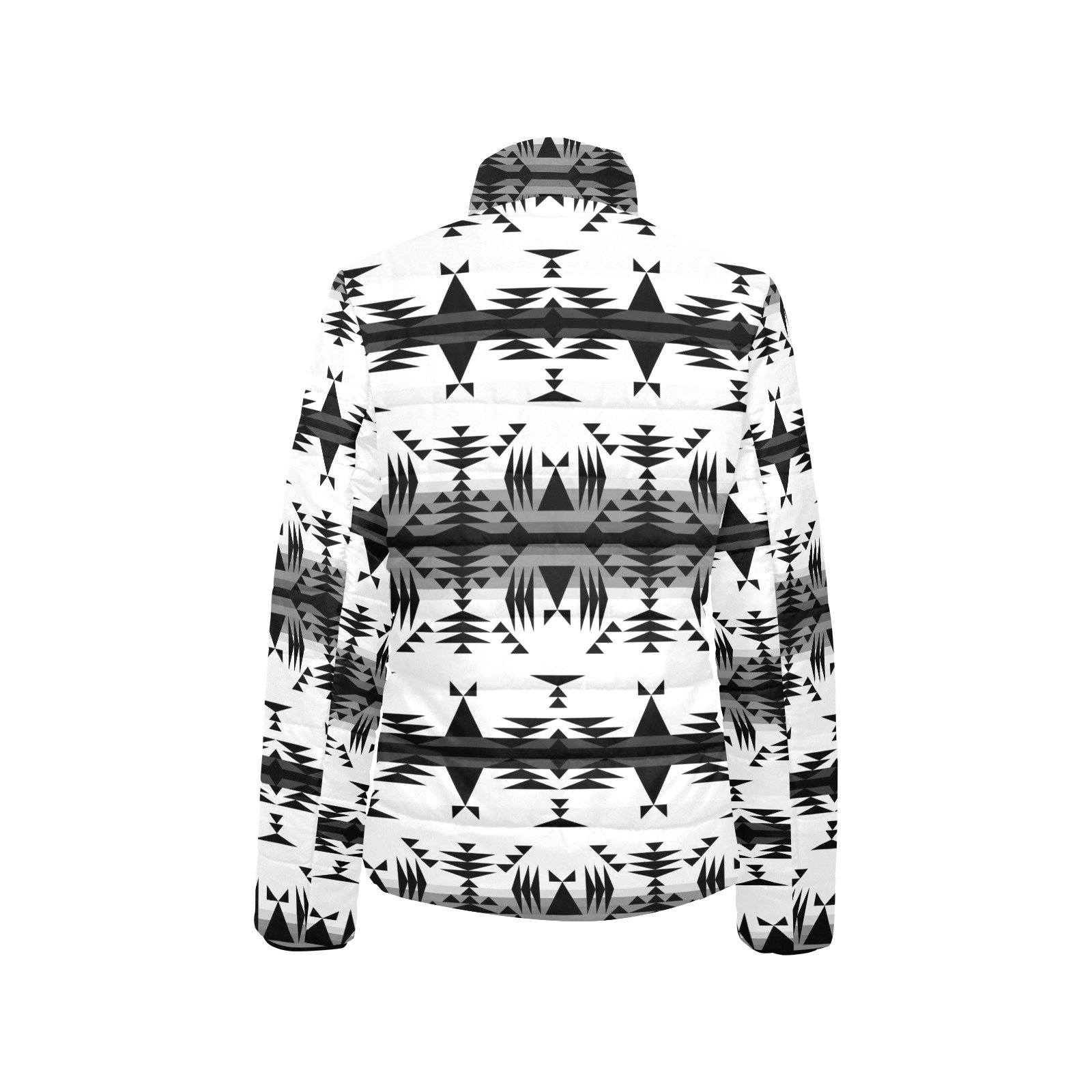 Between the Mountains White and Black Women's Stand Collar Padded Jacket (Model H41) jacket e-joyer