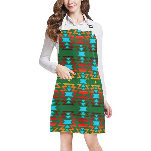 Big Pattern Fire Colors and Sky green All Over Print Apron All Over Print Apron e-joyer