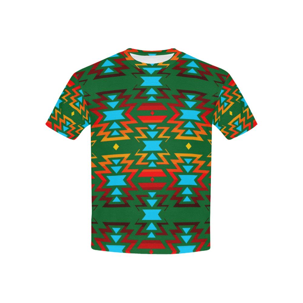 Big Pattern Fire Colors and Sky green All Over Print T-shirt for Kid (USA Size) (Model T40) All Over Print T-shirt for Kid (T40) e-joyer
