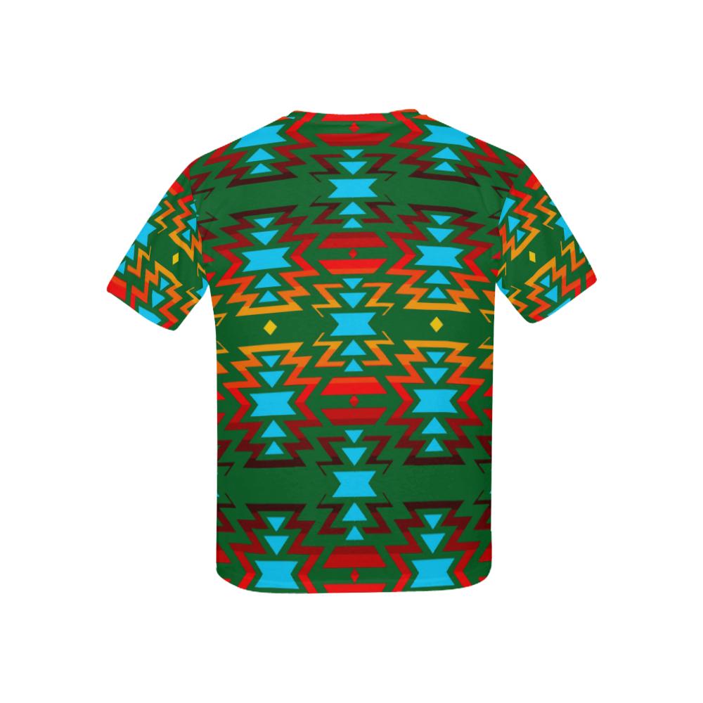 Big Pattern Fire Colors and Sky green All Over Print T-shirt for Kid (USA Size) (Model T40) All Over Print T-shirt for Kid (T40) e-joyer
