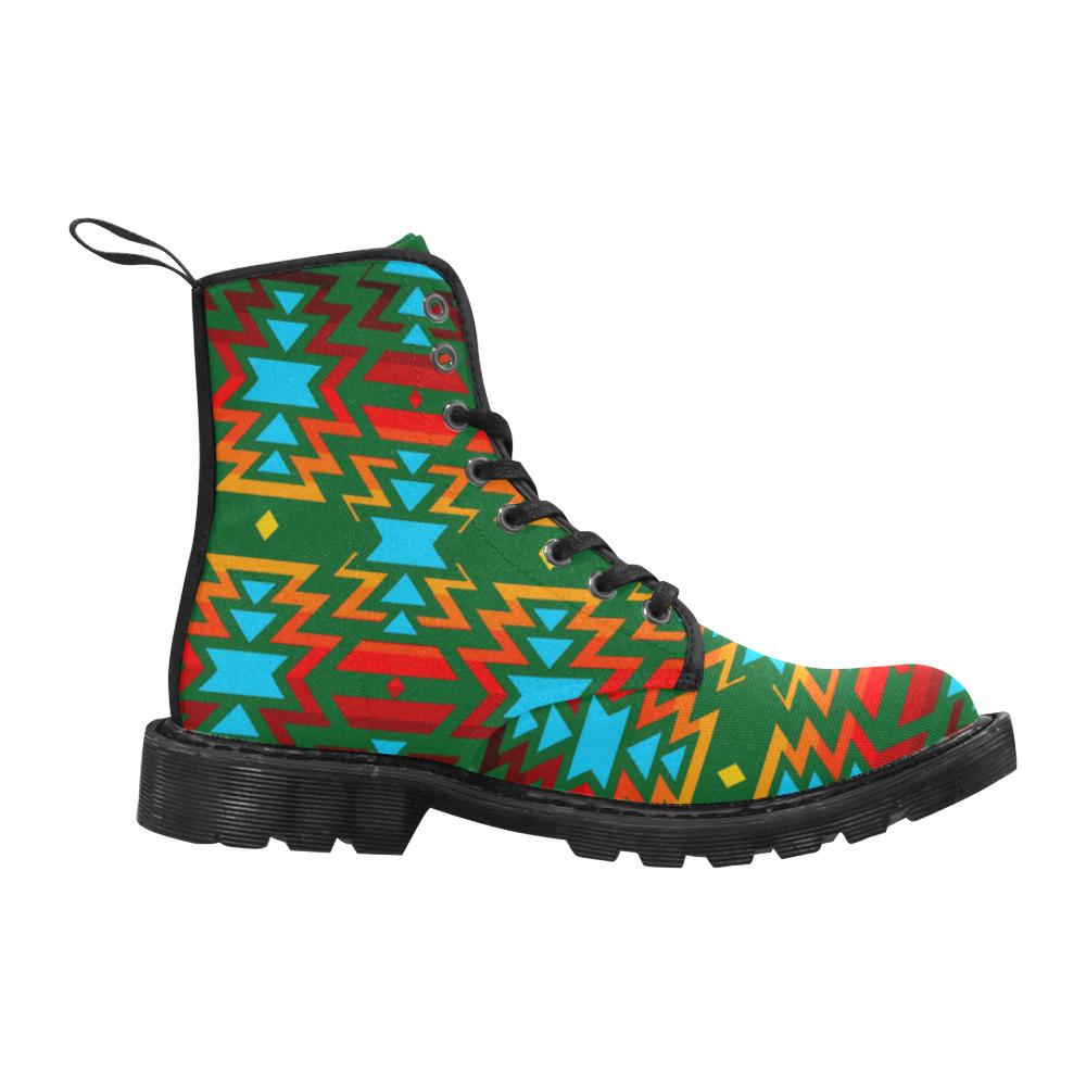 Big Pattern Fire Colors and Sky green Boots for Men (Black) (Model 1203H) Martin Boots for Men (Black) (1203H) e-joyer
