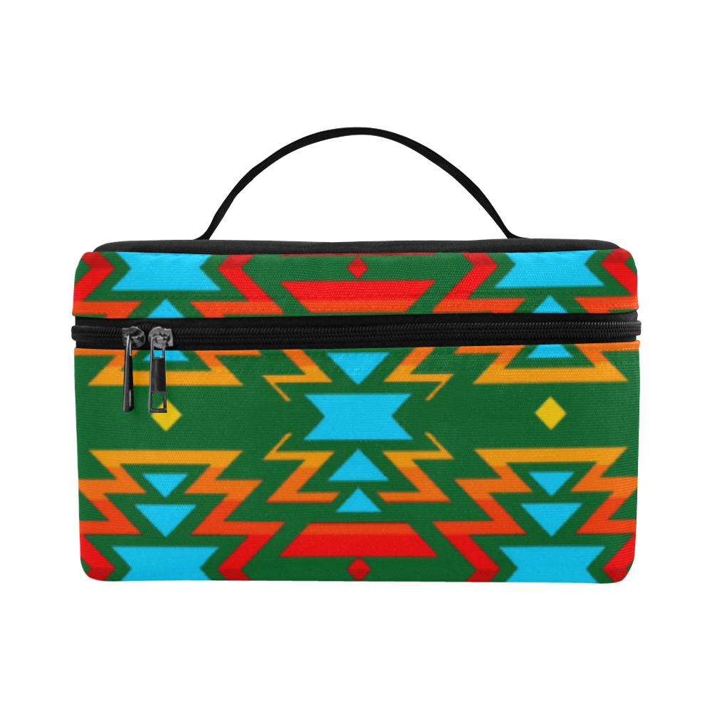 Big Pattern Fire Colors and Sky green Cosmetic Bag/Large (Model 1658) Cosmetic Bag e-joyer