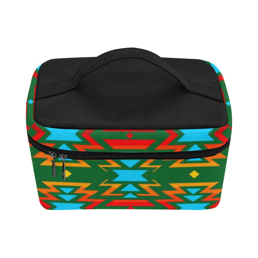 Big Pattern Fire Colors and Sky green Cosmetic Bag/Large (Model 1658) Cosmetic Bag e-joyer