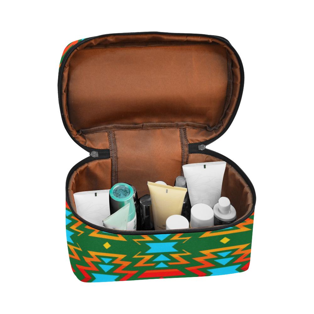 Big Pattern Fire Colors and Sky green Cosmetic Bag/Large (Model 1658) Cosmetic Bag e-joyer