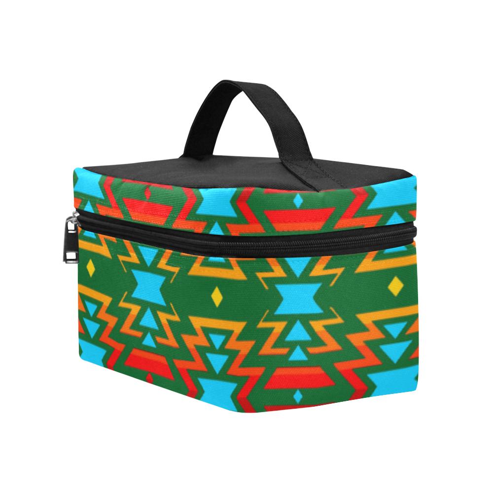 Big Pattern Fire Colors and Sky green Cosmetic Bag/Large (Model 1658) Cosmetic Bag e-joyer