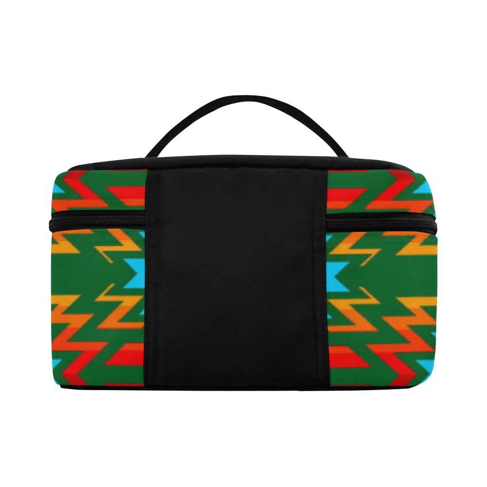 Big Pattern Fire Colors and Sky green Cosmetic Bag/Large (Model 1658) Cosmetic Bag e-joyer