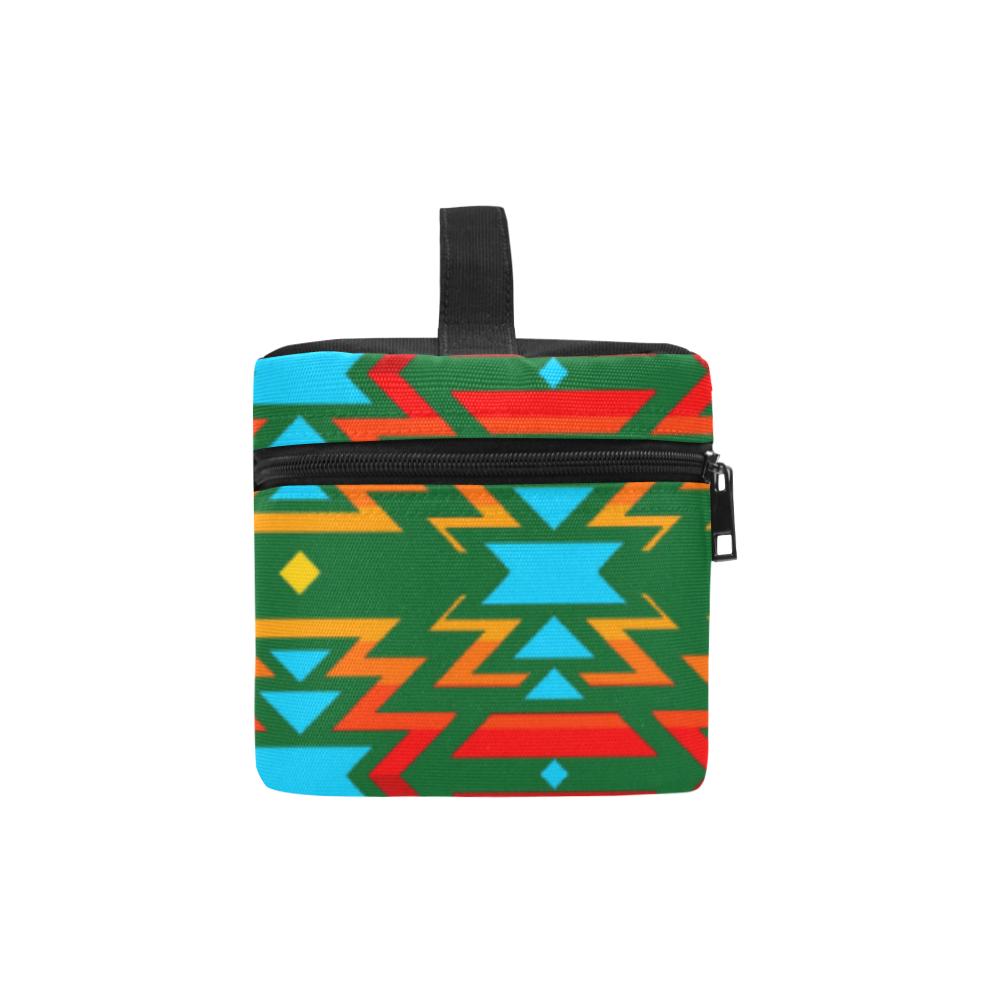 Big Pattern Fire Colors and Sky green Cosmetic Bag/Large (Model 1658) Cosmetic Bag e-joyer