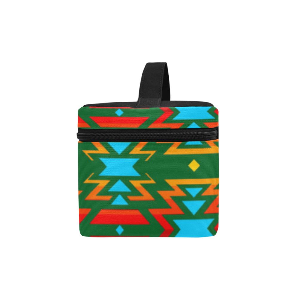 Big Pattern Fire Colors and Sky green Cosmetic Bag/Large (Model 1658) Cosmetic Bag e-joyer