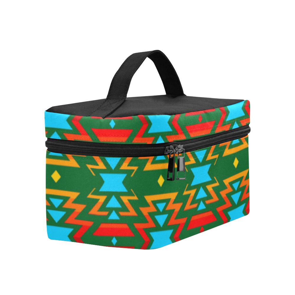Big Pattern Fire Colors and Sky green Cosmetic Bag/Large (Model 1658) Cosmetic Bag e-joyer