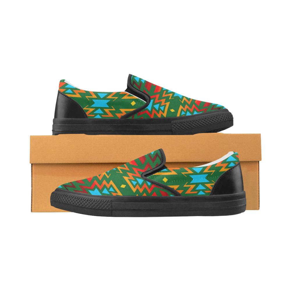 Big Pattern Fire Colors and Sky green Men's Unusual Slip-on Canvas Shoes (Model 019) Men's Unusual Slip-on Canvas Shoes (019) e-joyer