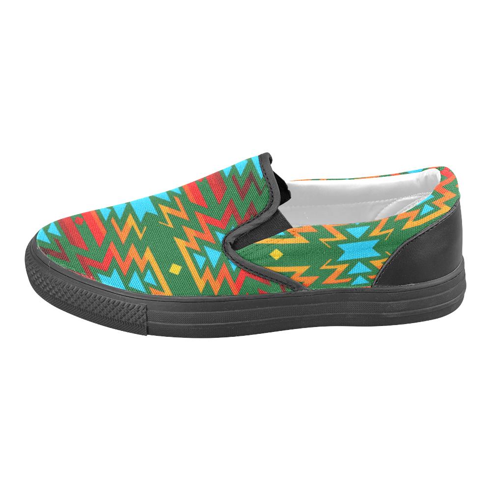 Big Pattern Fire Colors and Sky green Men's Unusual Slip-on Canvas Shoes (Model 019) Men's Unusual Slip-on Canvas Shoes (019) e-joyer