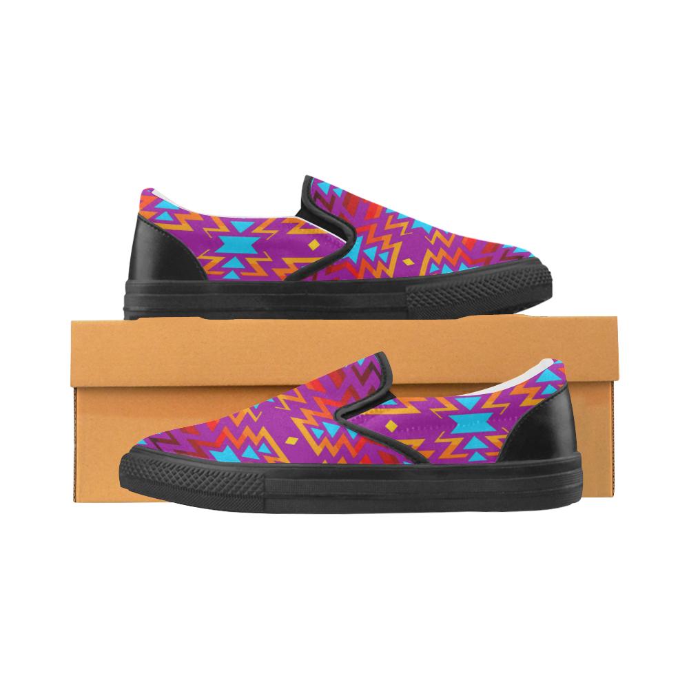 Big Pattern Fire Colors and Sky Moon Shadow Men's Unusual Slip-on Canvas Shoes (Model 019) Men's Unusual Slip-on Canvas Shoes (019) e-joyer