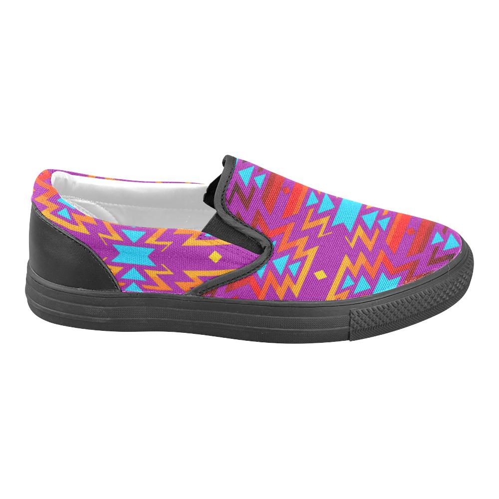 Big Pattern Fire Colors and Sky Moon Shadow Men's Unusual Slip-on Canvas Shoes (Model 019) Men's Unusual Slip-on Canvas Shoes (019) e-joyer