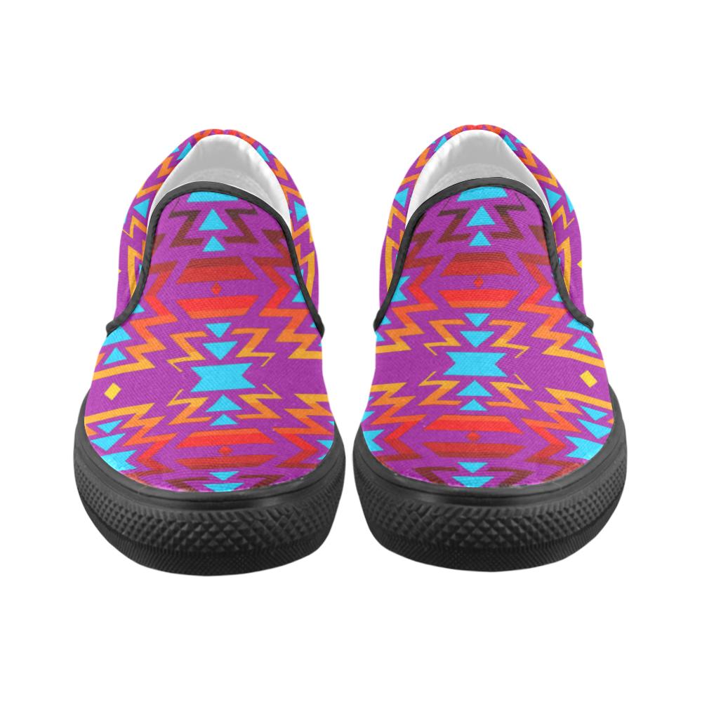 Big Pattern Fire Colors and Sky Moon Shadow Men's Unusual Slip-on Canvas Shoes (Model 019) Men's Unusual Slip-on Canvas Shoes (019) e-joyer