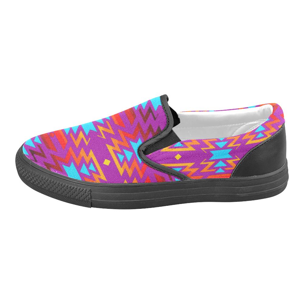 Big Pattern Fire Colors and Sky Moon Shadow Women's Unusual Slip-on Canvas Shoes (Model 019) Women's Unusual Slip-on Canvas Shoes (019) e-joyer