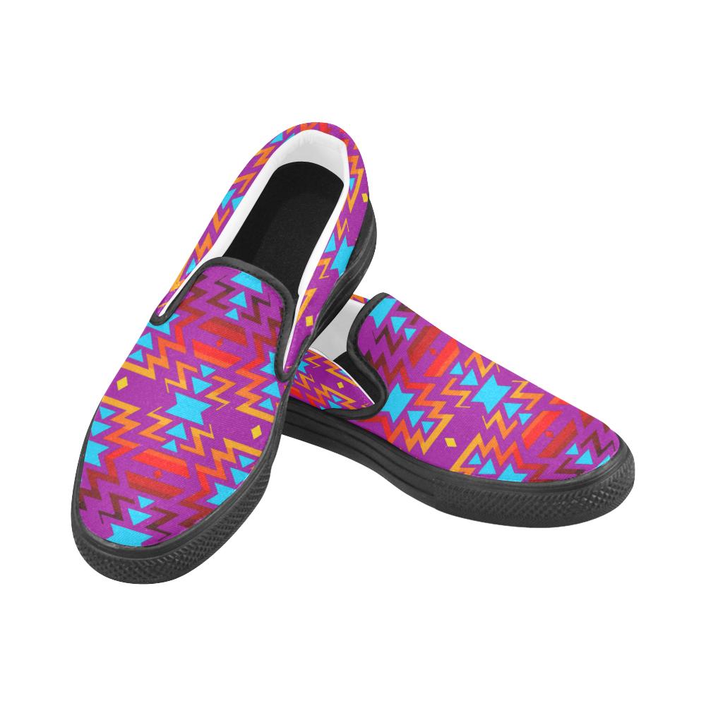 Big Pattern Fire Colors and Sky Moon Shadow Women's Unusual Slip-on Canvas Shoes (Model 019) Women's Unusual Slip-on Canvas Shoes (019) e-joyer