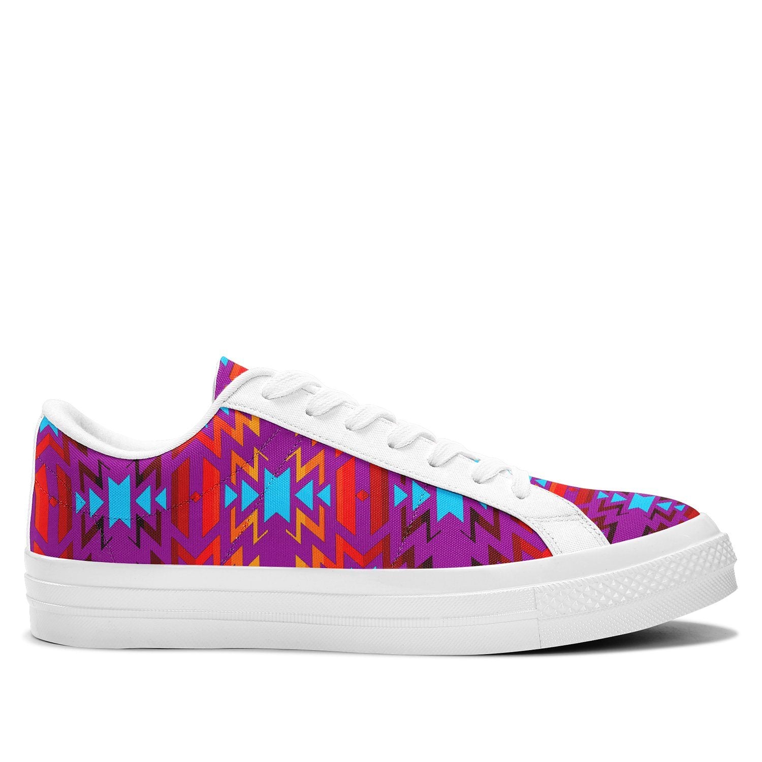 Big Pattern Fire Colors and Turquoise Purple Aapisi Low Top Canvas Shoes White Sole 49 Dzine