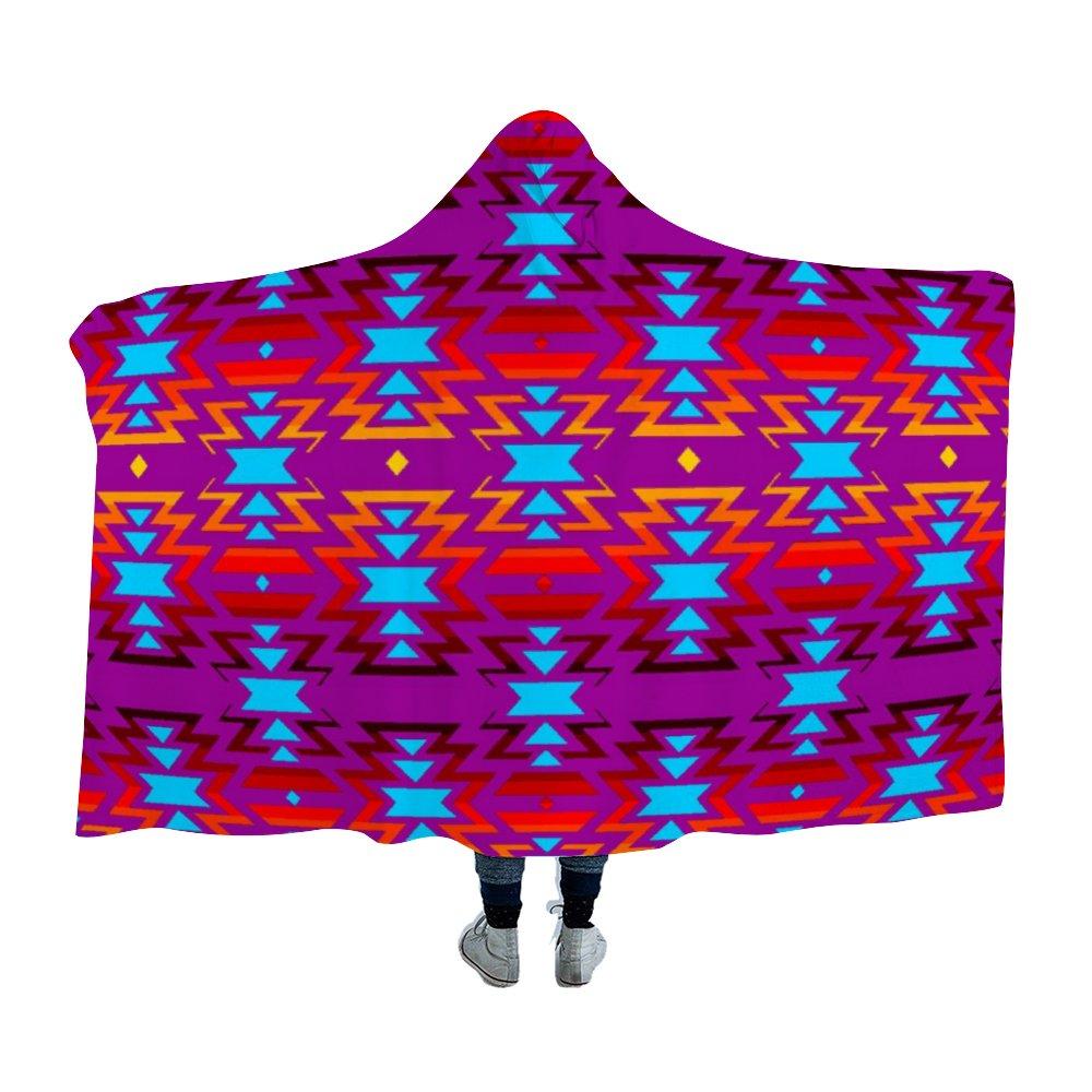 Big Pattern Fire Colors and Turquoise purple Hooded Blanket 49 Dzine