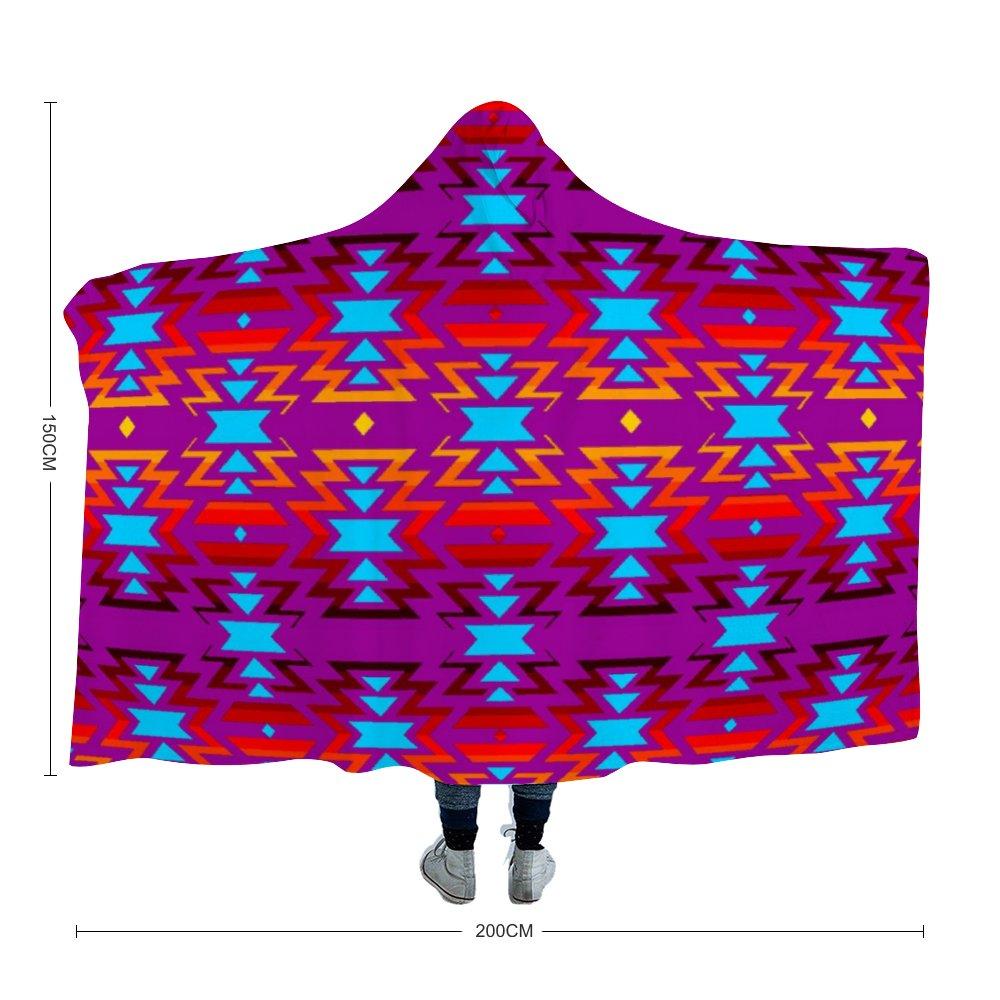 Big Pattern Fire Colors and Turquoise purple Hooded Blanket 49 Dzine