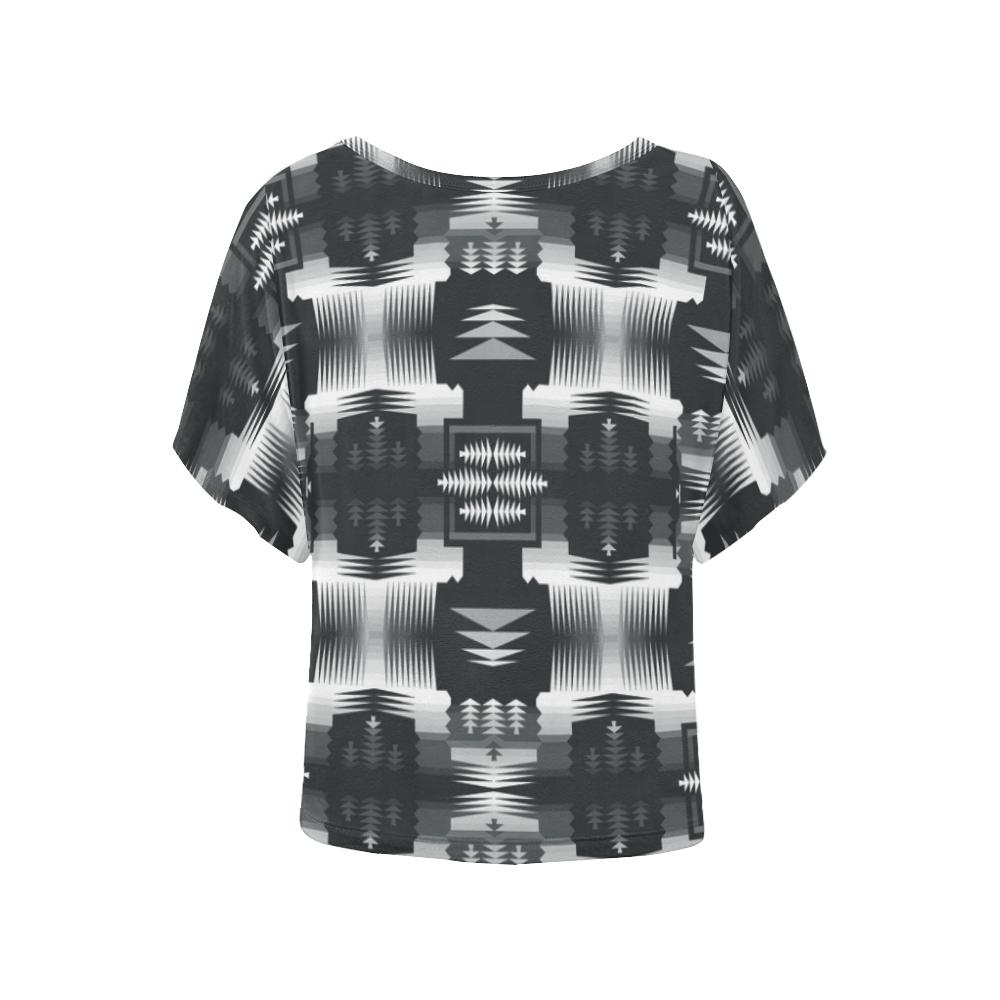 Black and White Sage Women's Batwing-Sleeved Blouse T shirt (Model T44) Women's Batwing-Sleeved Blouse T shirt (T44) e-joyer