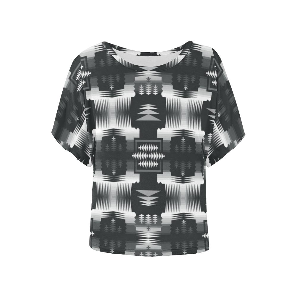 Black and White Sage Women's Batwing-Sleeved Blouse T shirt (Model T44) Women's Batwing-Sleeved Blouse T shirt (T44) e-joyer