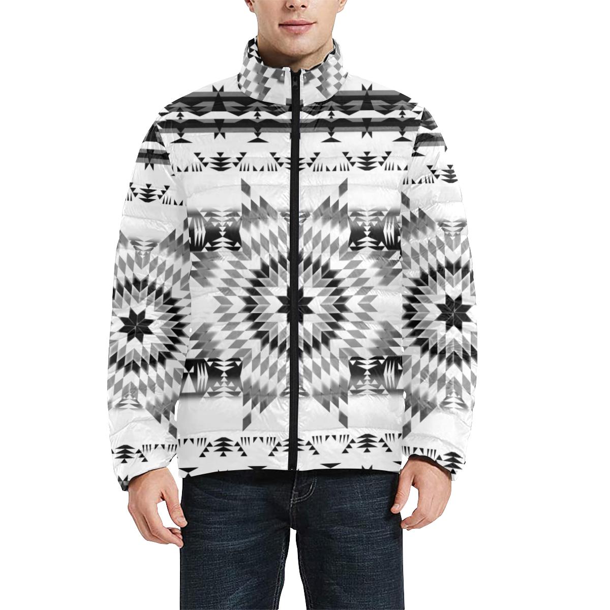 Black and White Star Quilt Men's Stand Collar Padded Jacket (Model H41) Men's Stand Collar Padded Jacket (H41) e-joyer