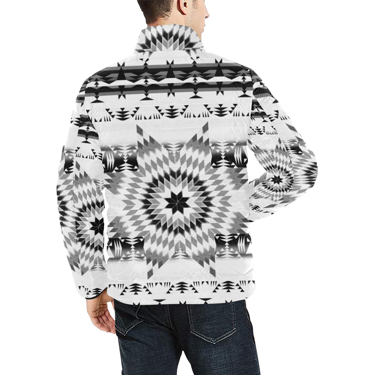 Black and White Star Quilt Men's Stand Collar Padded Jacket (Model H41) Men's Stand Collar Padded Jacket (H41) e-joyer