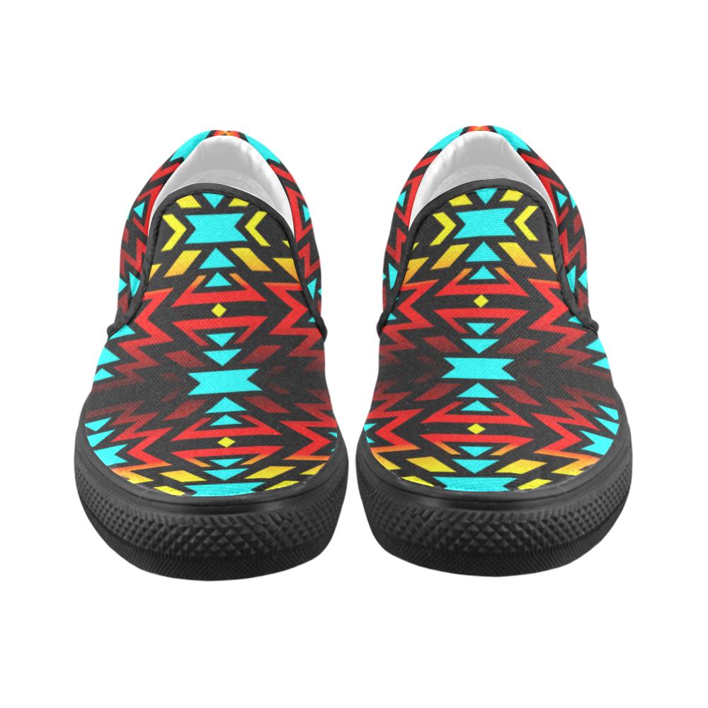 Black Fire and Sky Men's Unusual Slip-on Canvas Shoes (Model 019) Men's Unusual Slip-on Canvas Shoes (019) e-joyer