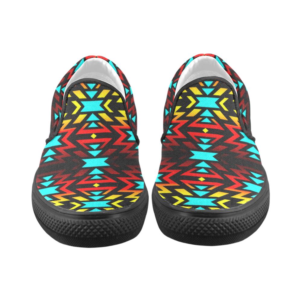 Black Fire and Sky Women's Unusual Slip-on Canvas Shoes (Model 019) Women's Unusual Slip-on Canvas Shoes (019) e-joyer