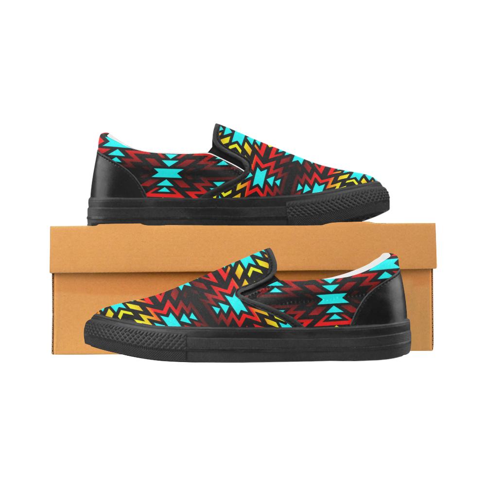 Black Fire and Sky Women's Unusual Slip-on Canvas Shoes (Model 019) Women's Unusual Slip-on Canvas Shoes (019) e-joyer