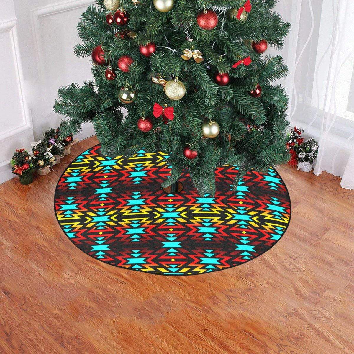 Black Fire and Turquoise Christmas Tree Skirt 47" x 47" Christmas Tree Skirt e-joyer