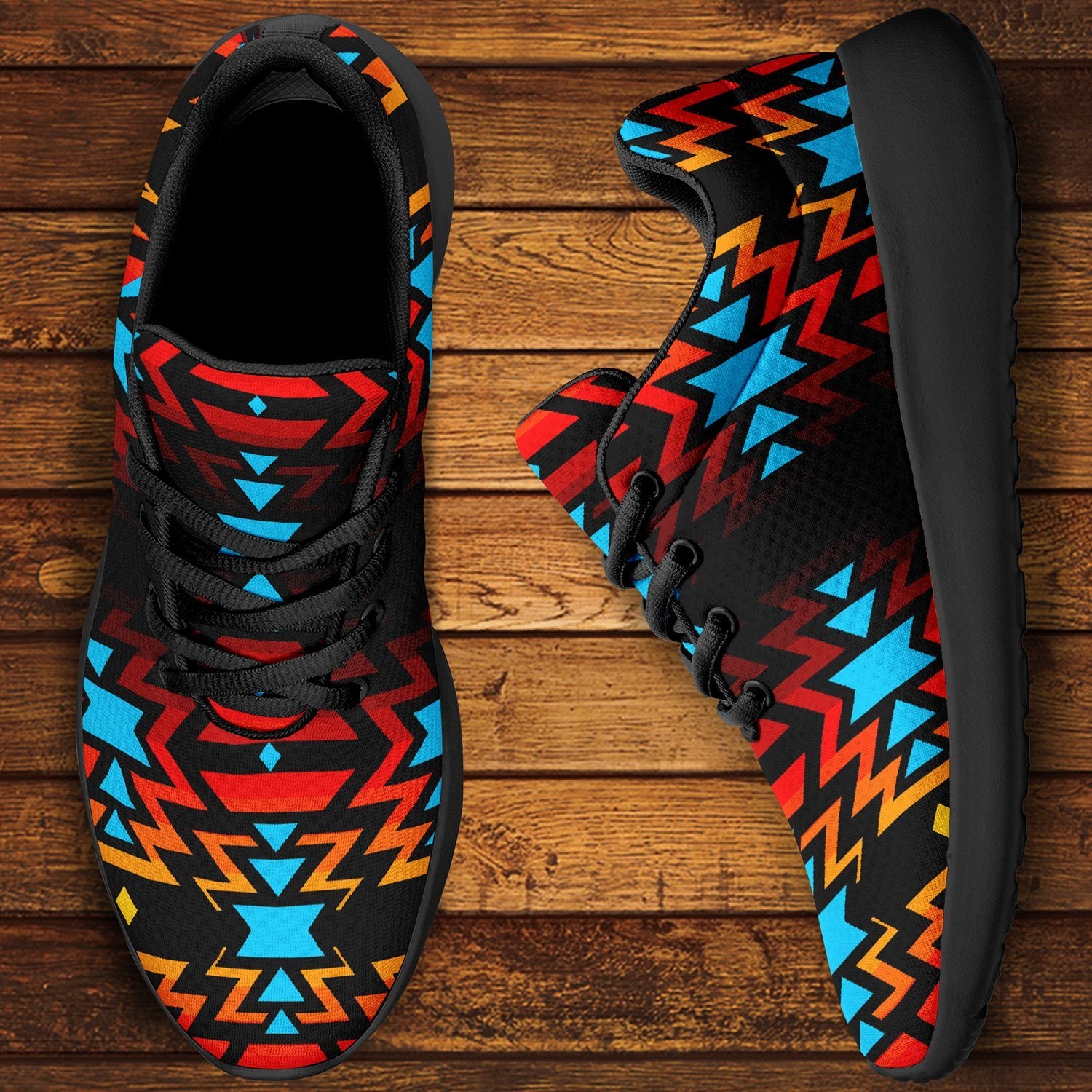 Black Fire and Turquoise Ikkaayi Sport Sneakers 49 Dzine