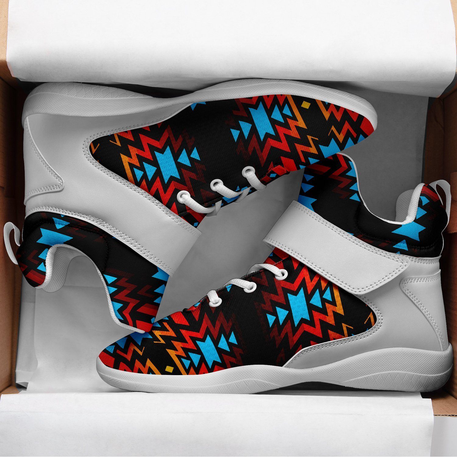 Black Fire and Turquoise Ipottaa Basketball / Sport High Top Shoes - White Sole 49 Dzine