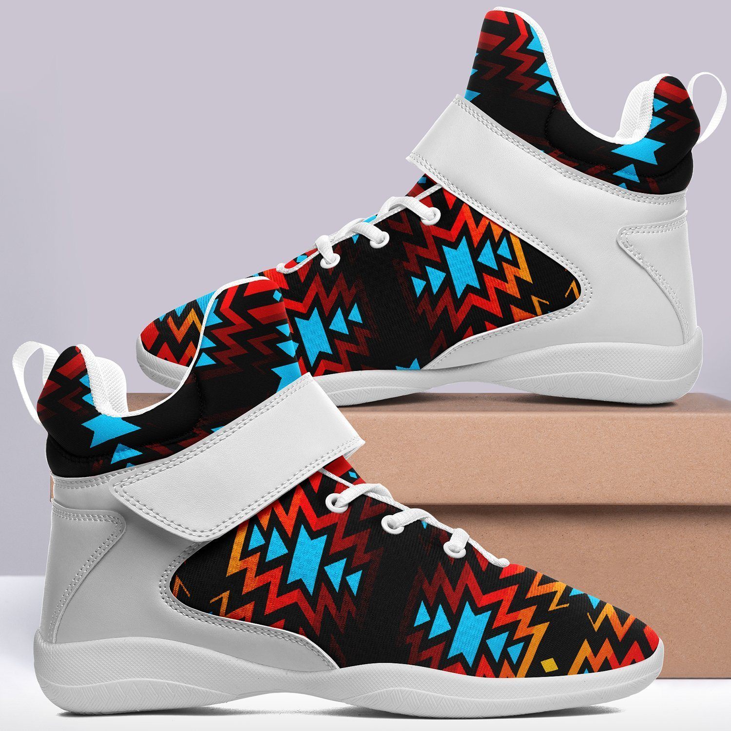 Black Fire and Turquoise Ipottaa Basketball / Sport High Top Shoes - White Sole 49 Dzine