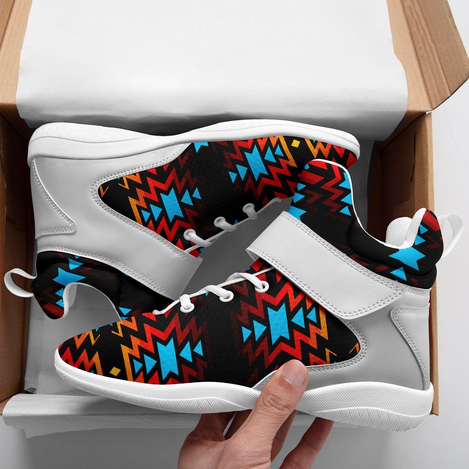 Black Fire and Turquoise Ipottaa Basketball / Sport High Top Shoes - White Sole 49 Dzine