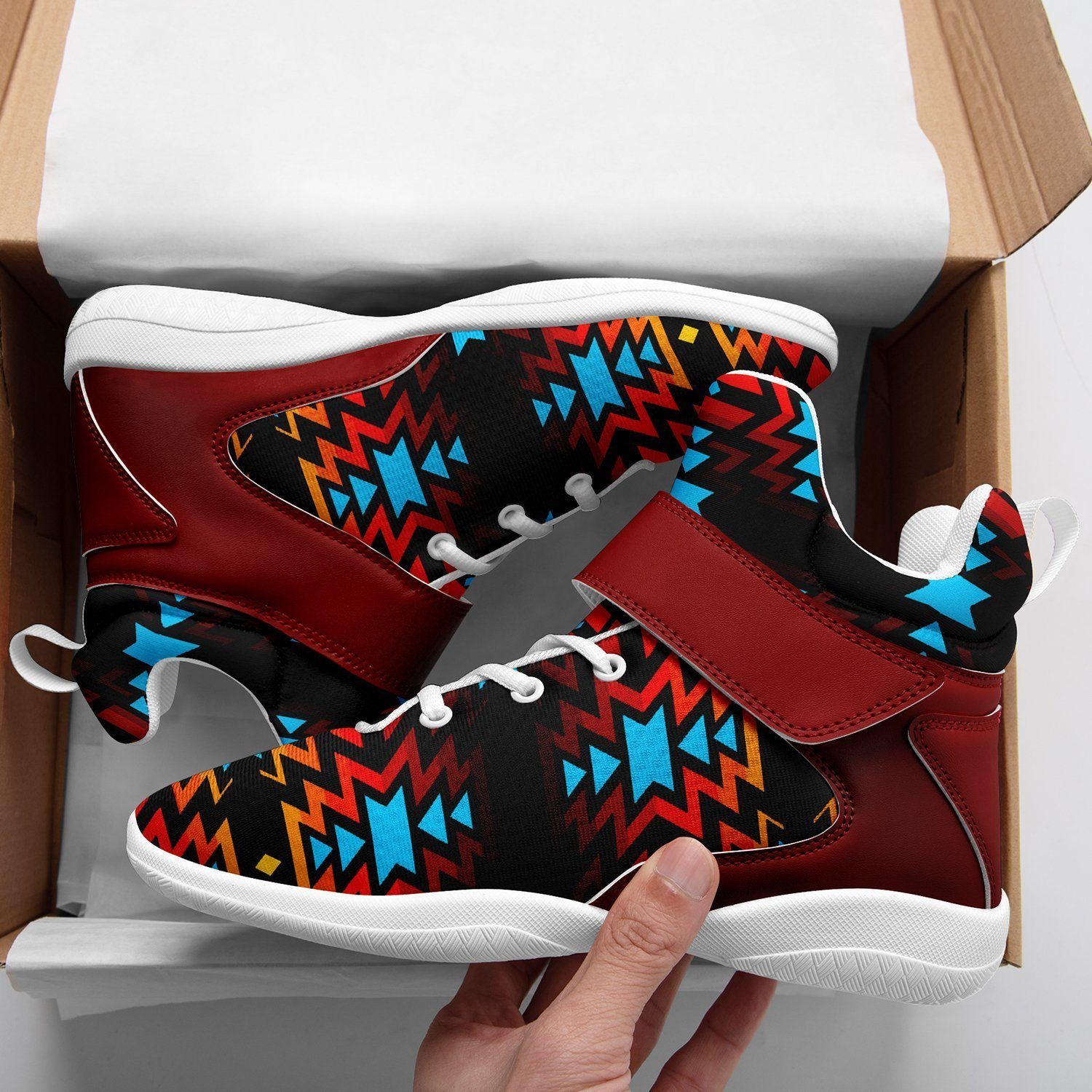 Black Fire and Turquoise Ipottaa Basketball / Sport High Top Shoes - White Sole 49 Dzine