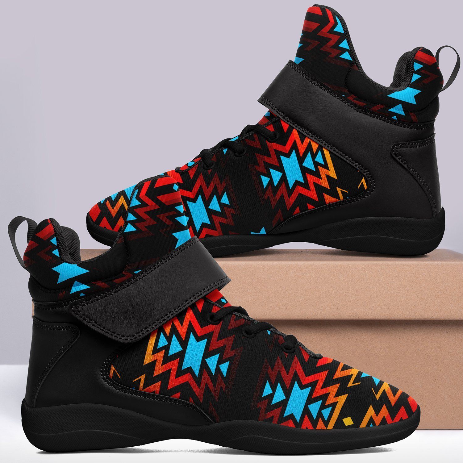 Black Fire and Turquoise Kid's Ipottaa Basketball / Sport High Top Shoes 49 Dzine