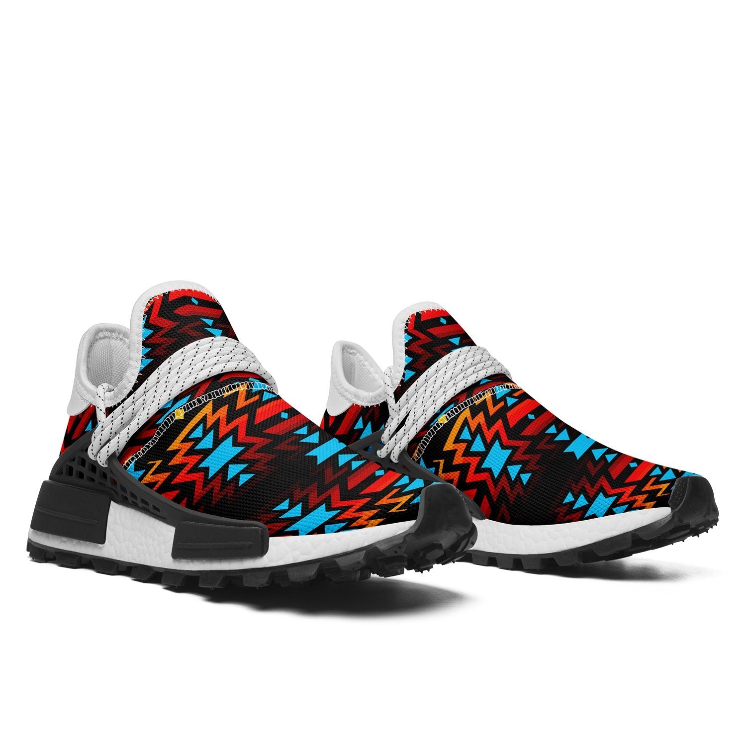 Black Fire and Turquoise Okaki Sneakers Shoes 49 Dzine
