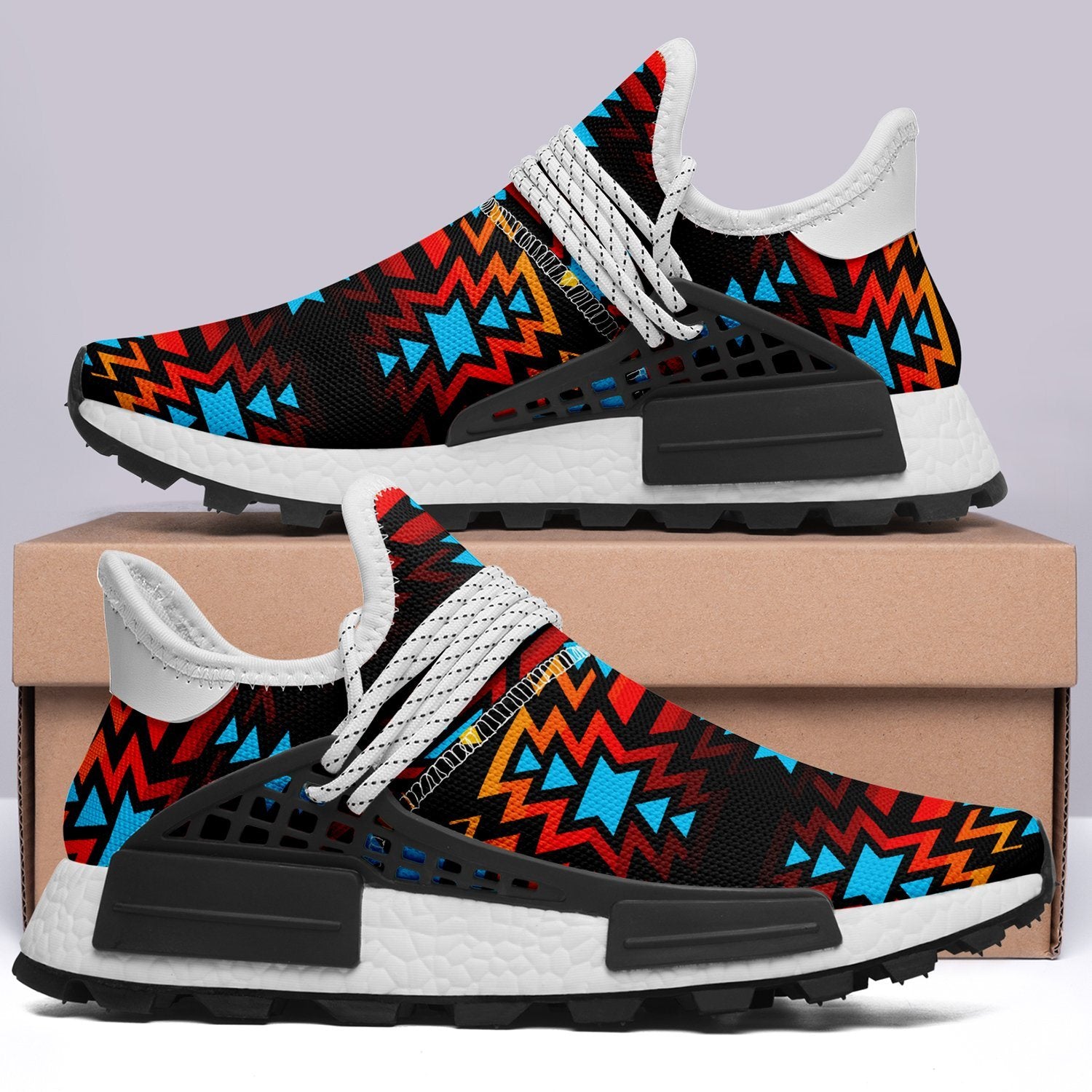 Black Fire and Turquoise Okaki Sneakers Shoes 49 Dzine