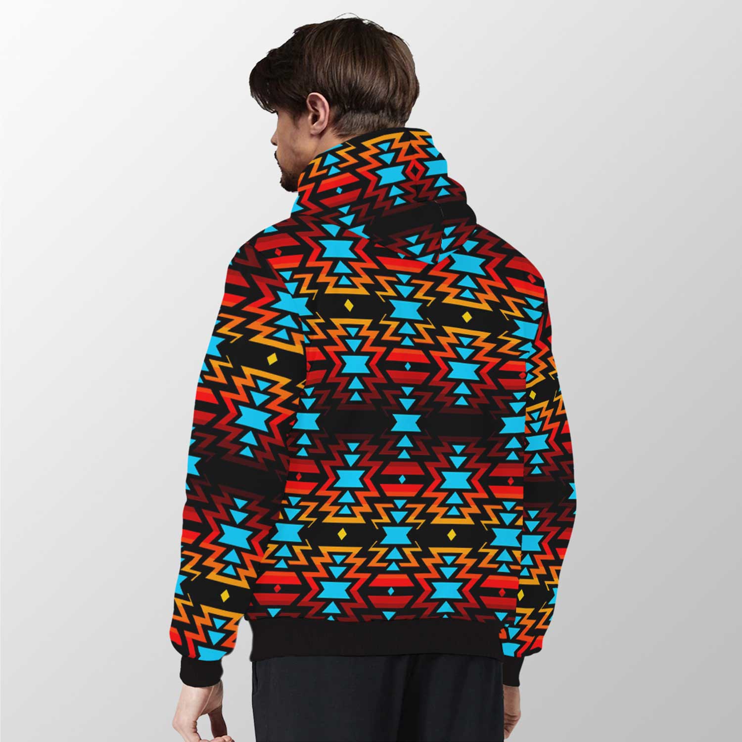 Black Fire and Turquoise Sherpa Hoodie 49 Dzine